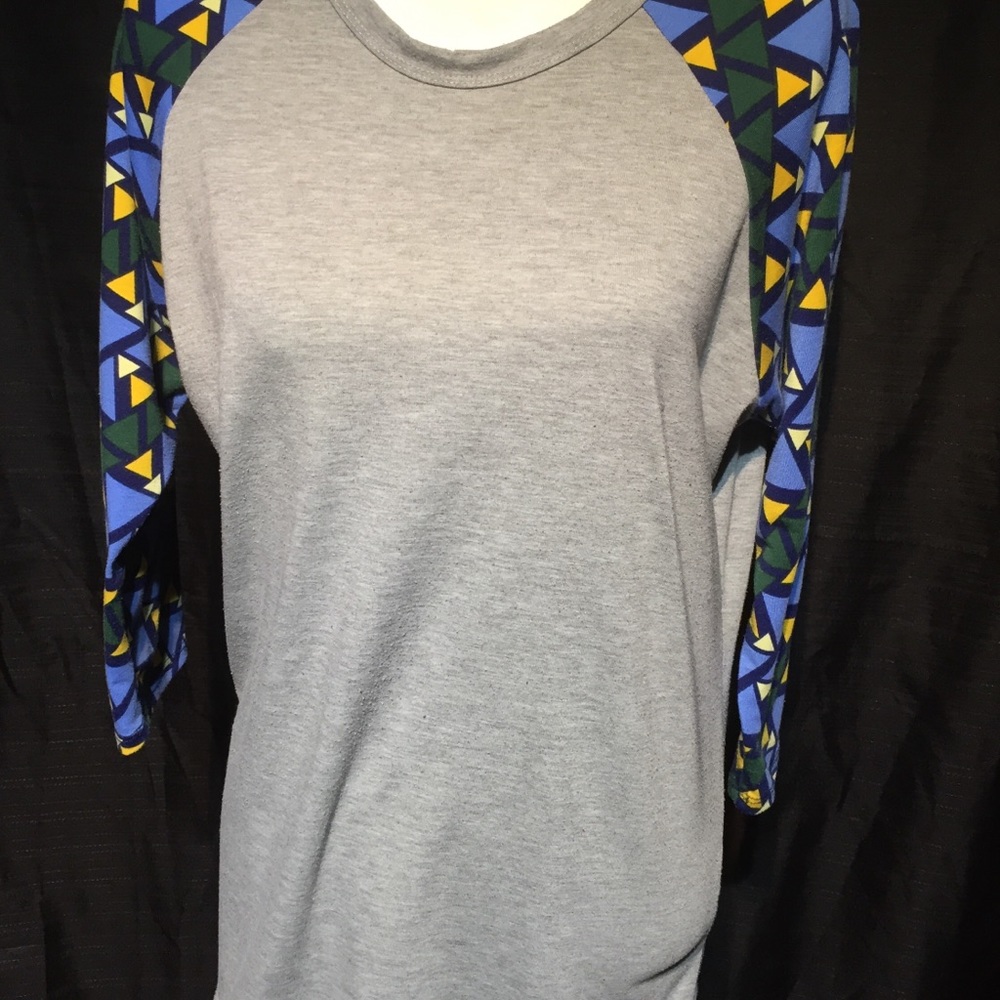 LuLaRoe shirt, solid grey w/ pattern long sleeves